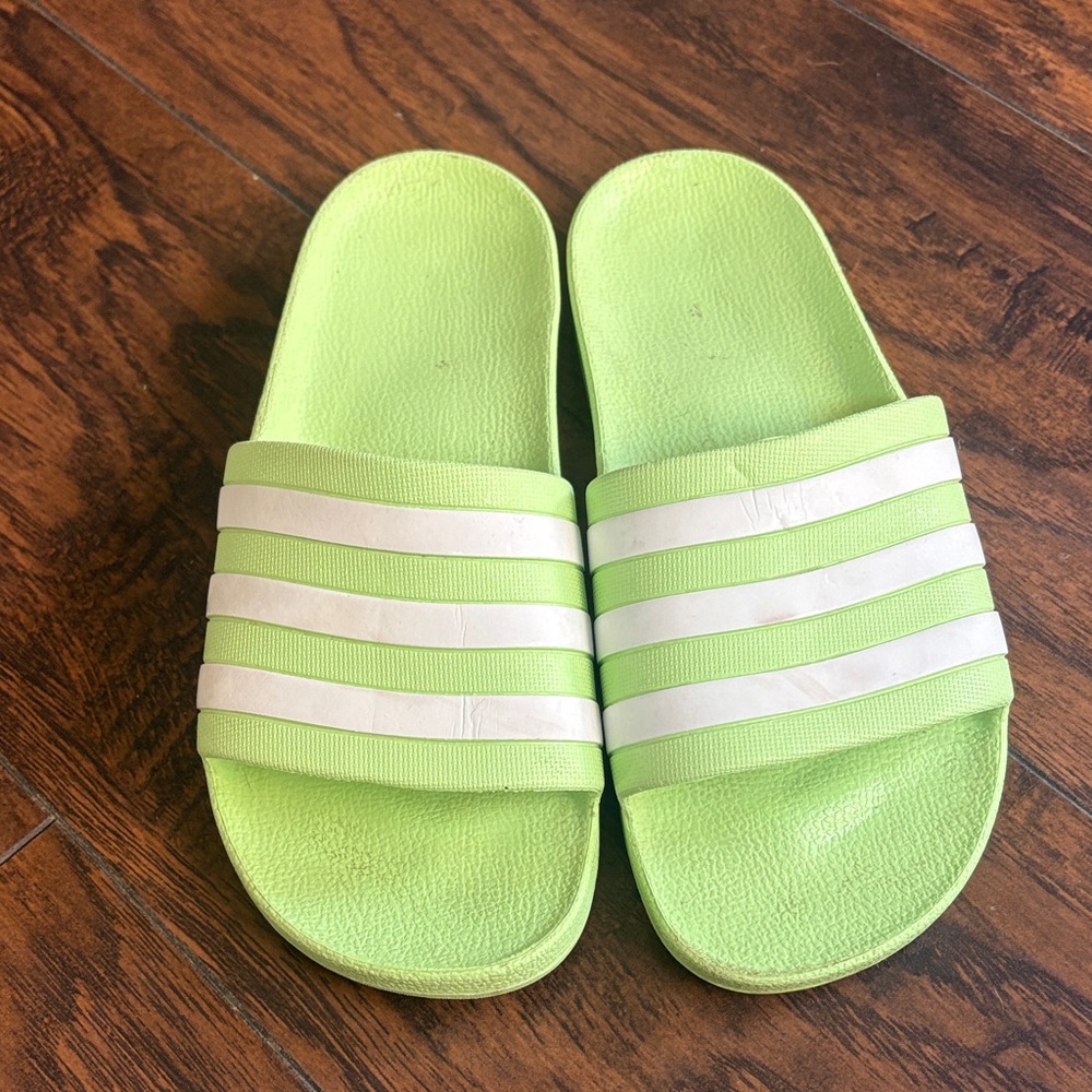 Neon mint adidas slides